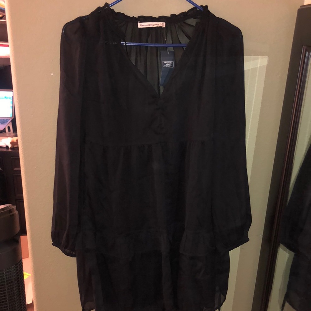 Black satin low rise dress, size medium.
